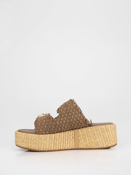 Platform clogs with woven uppers