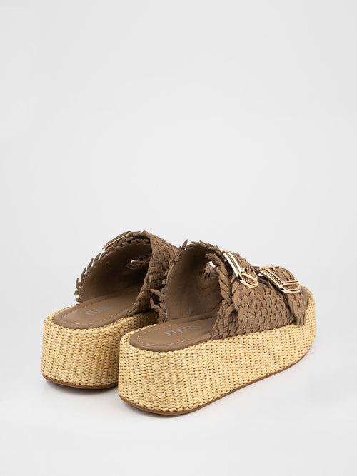 Platform clogs with woven uppers