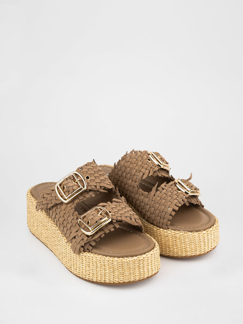 Platform clogs with woven uppers