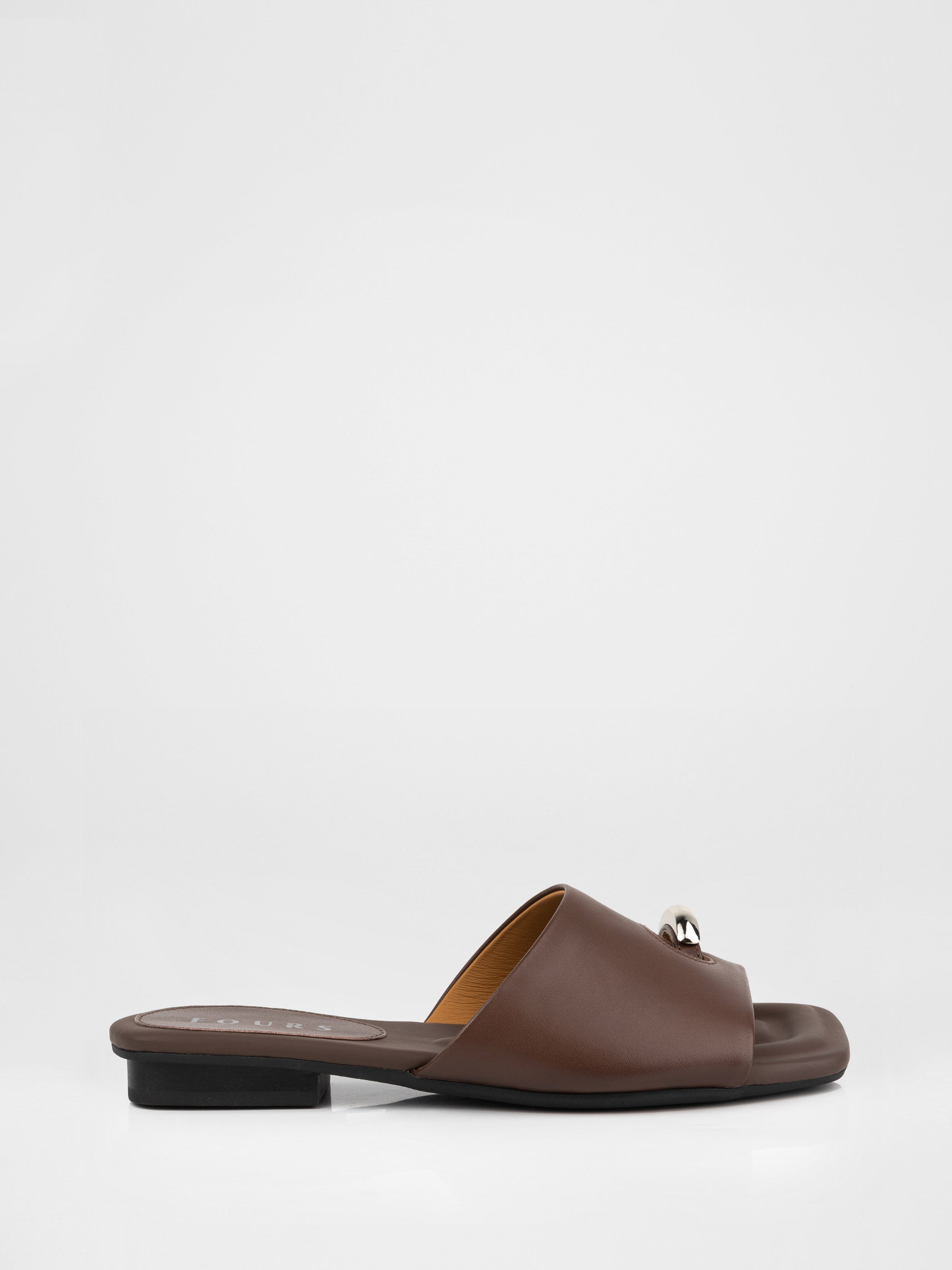Genuine leather clogs with a decorative metal insert
