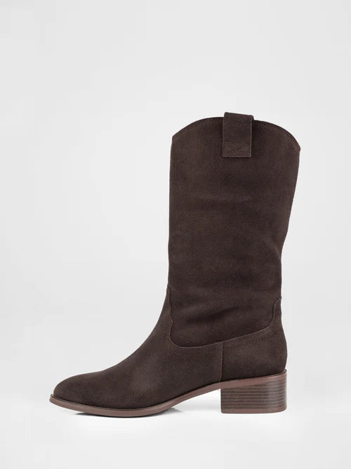 Chocolate brown suede cowboy boots