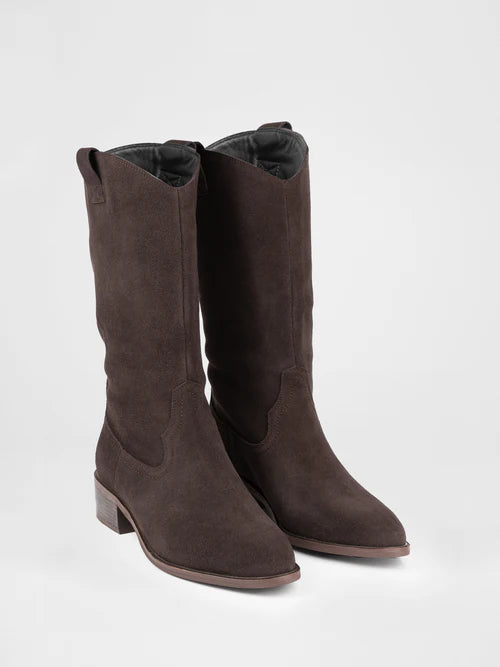 Chocolate brown suede cowboy boots