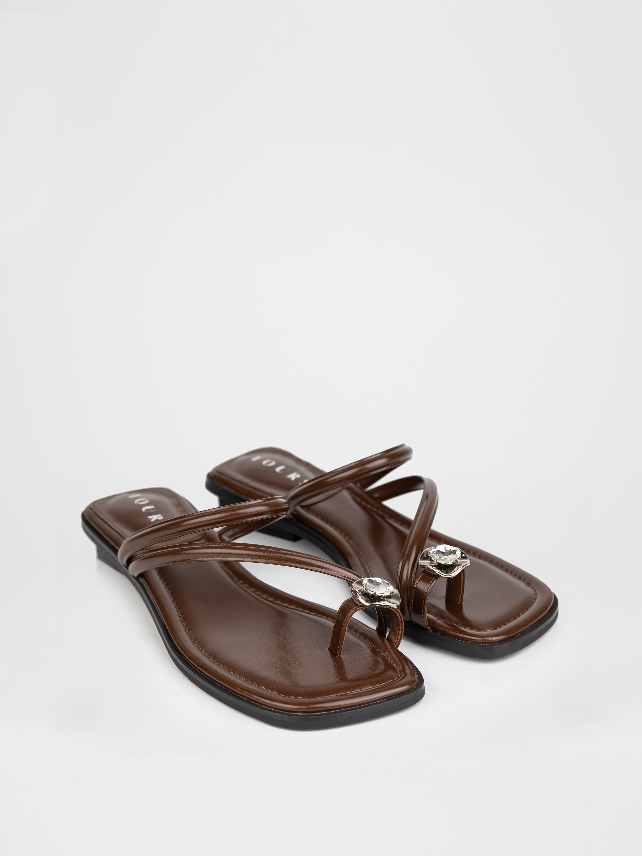 Sabo flip flops in chocolate color decorated with stones