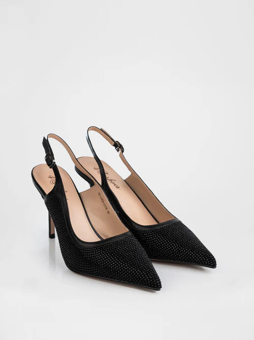 Slingbacks in black color are decorated with stones