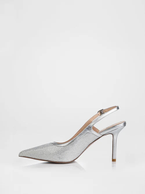 Slingbacks in silver color decorated with stones