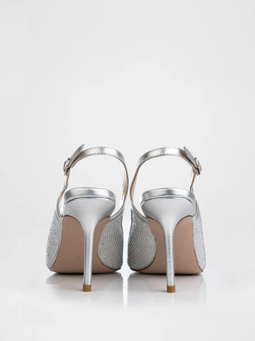 Slingbacks in silver color decorated with stones