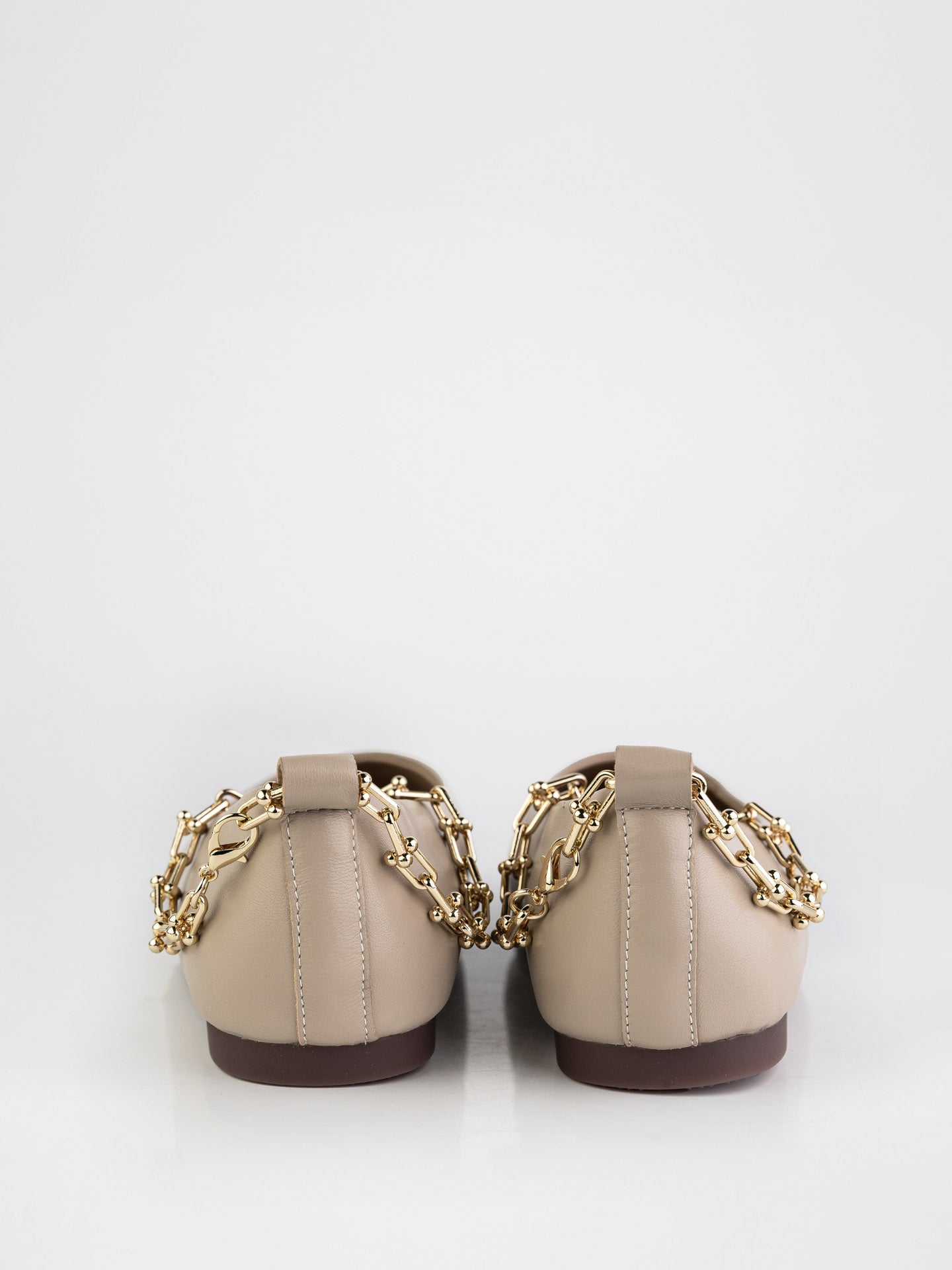 Beige Ballet Flats with Gold Chain Detail