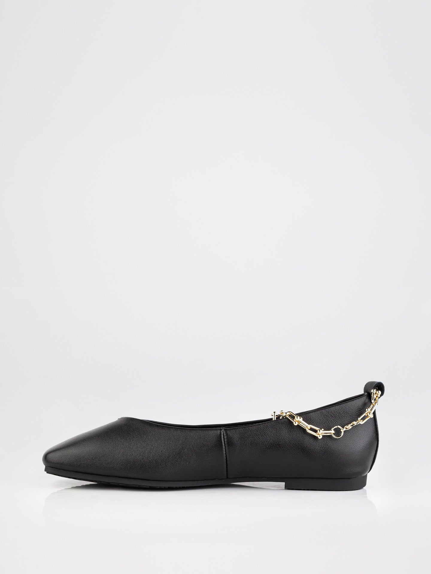Black Ballet Flats with Gold Chain Accent