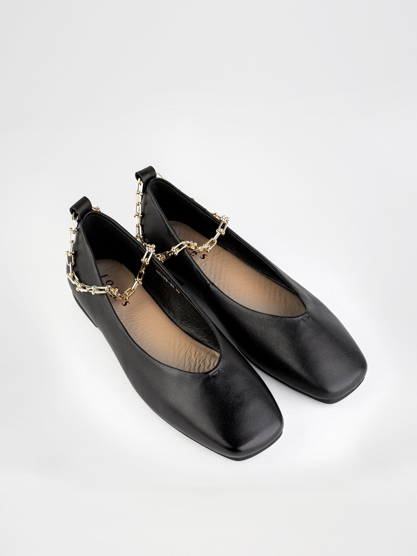 Black Ballet Flats with Gold Chain Accent