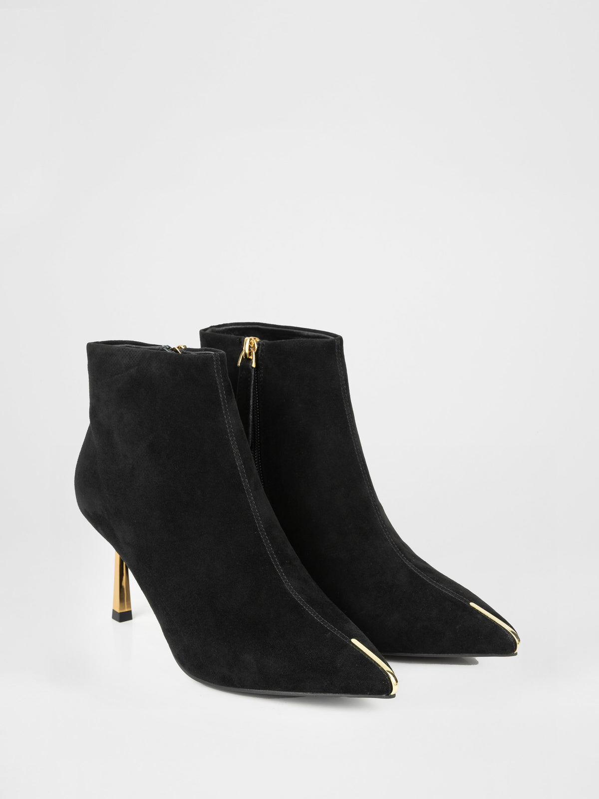Botines de ante negro con tacón dorado