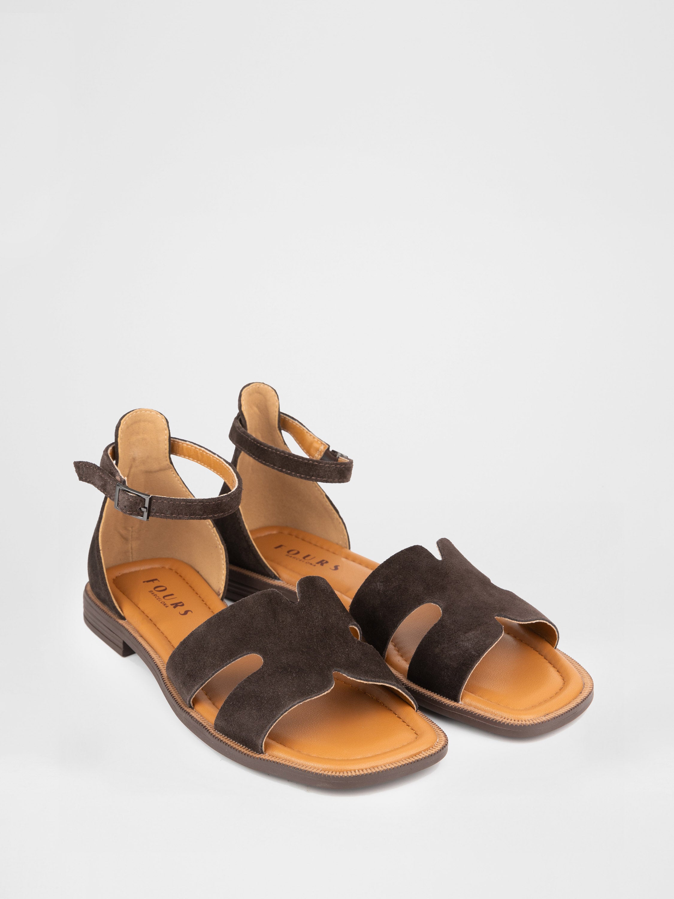 Women's sandals made of genuine chocolate-brown suede