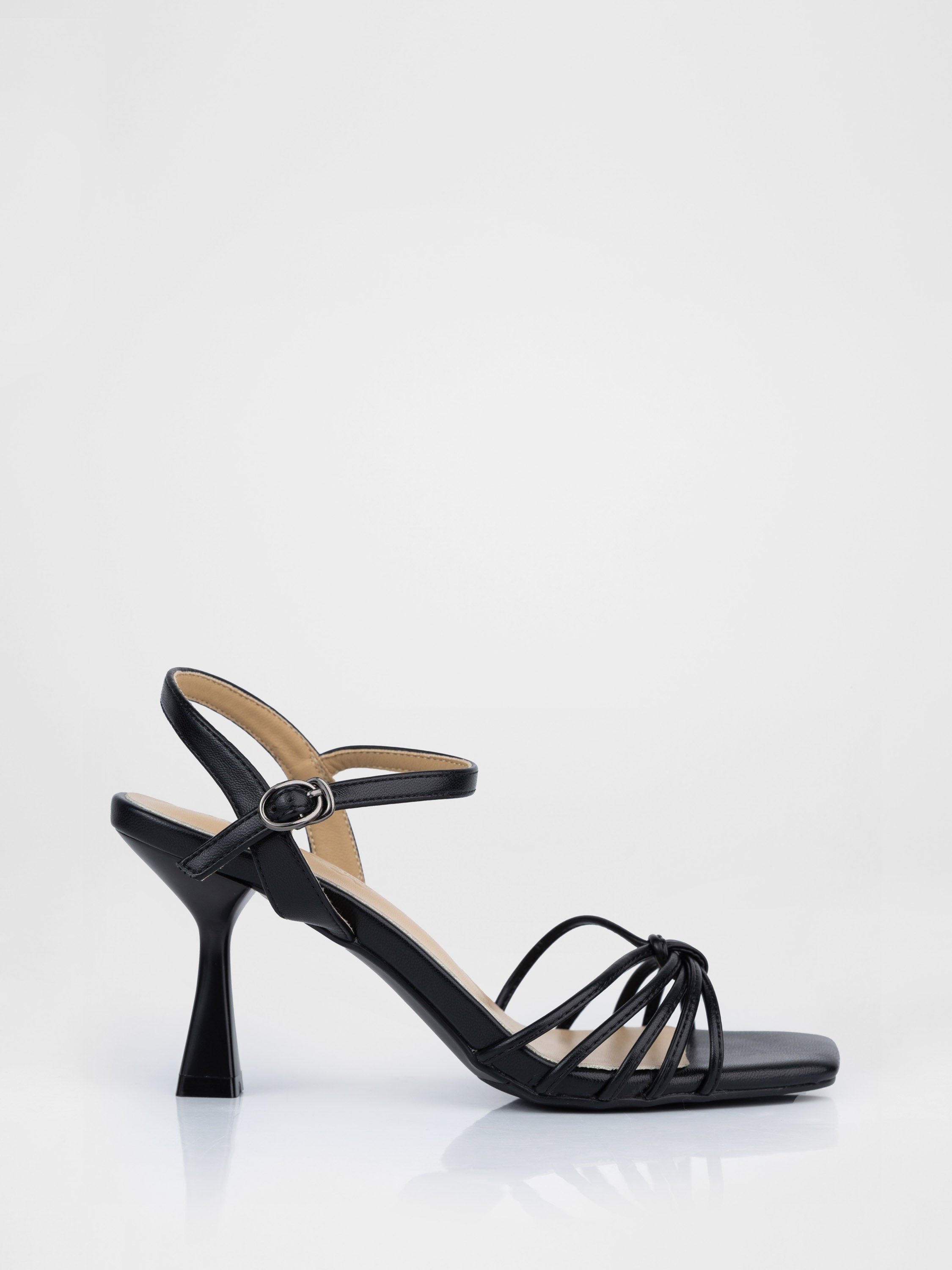 Black heeled sandals with thin straps