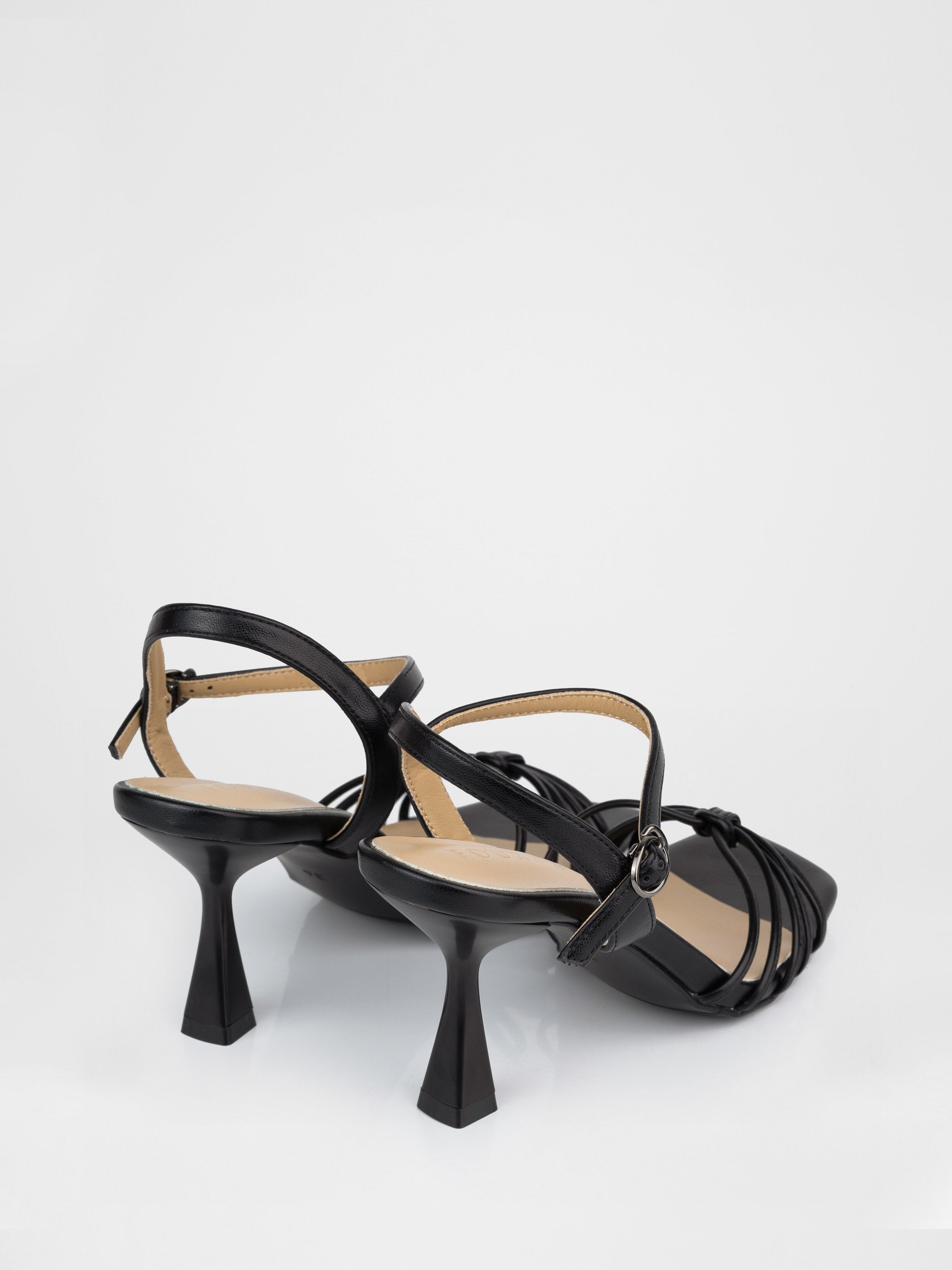 Black heeled sandals with thin straps