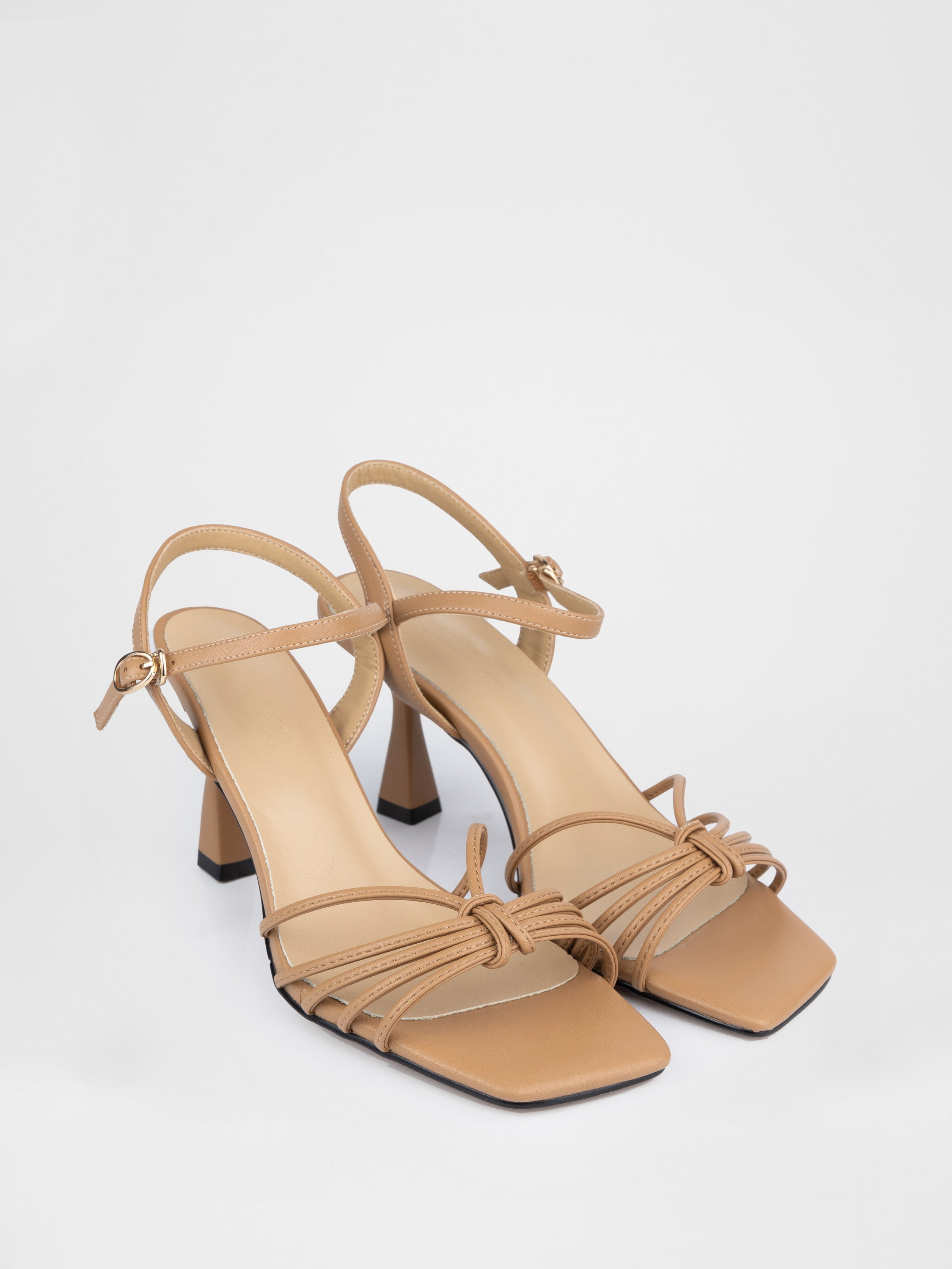 Beige heeled sandals with thin straps