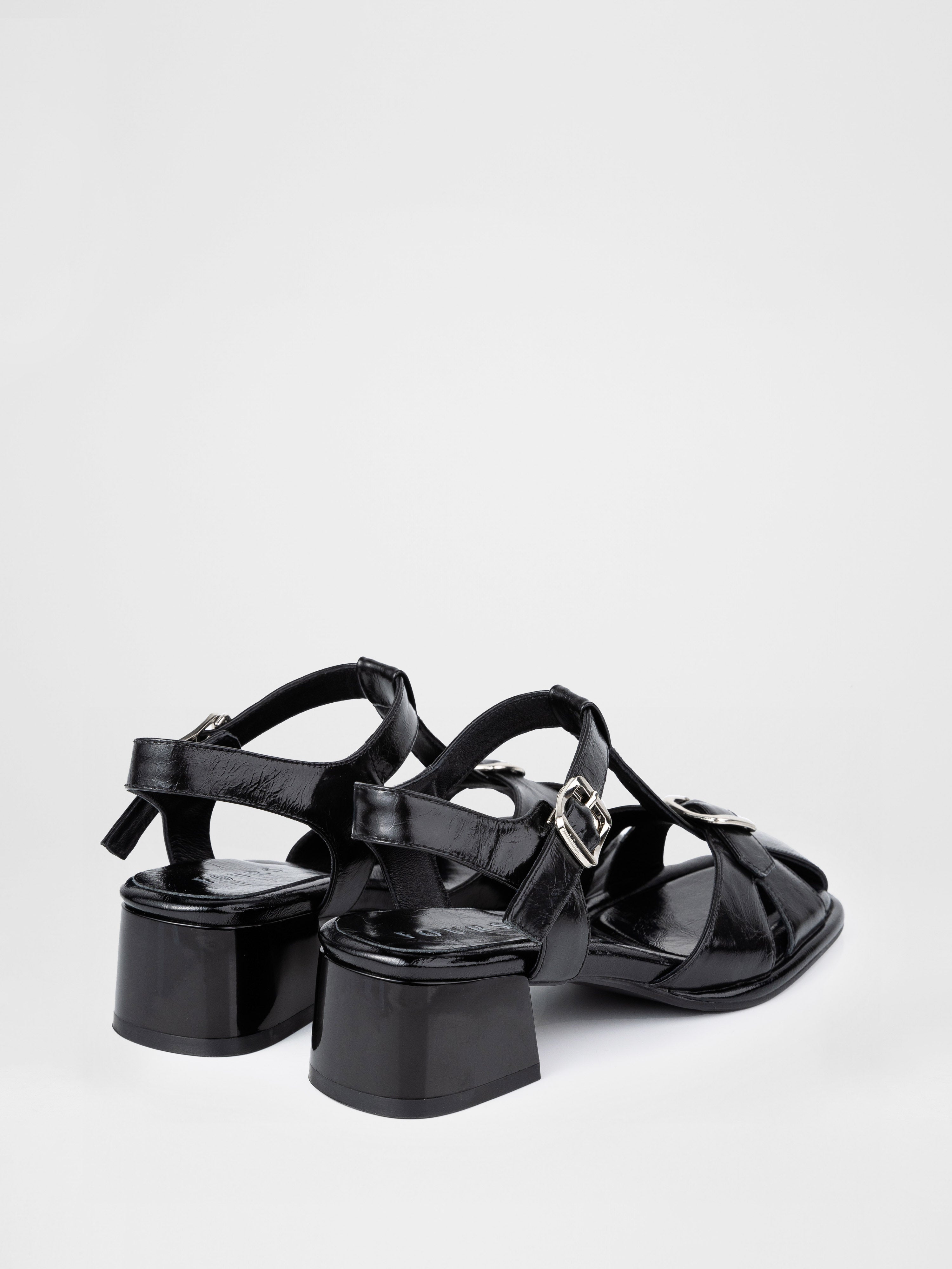 Black sandals with sturdy heels