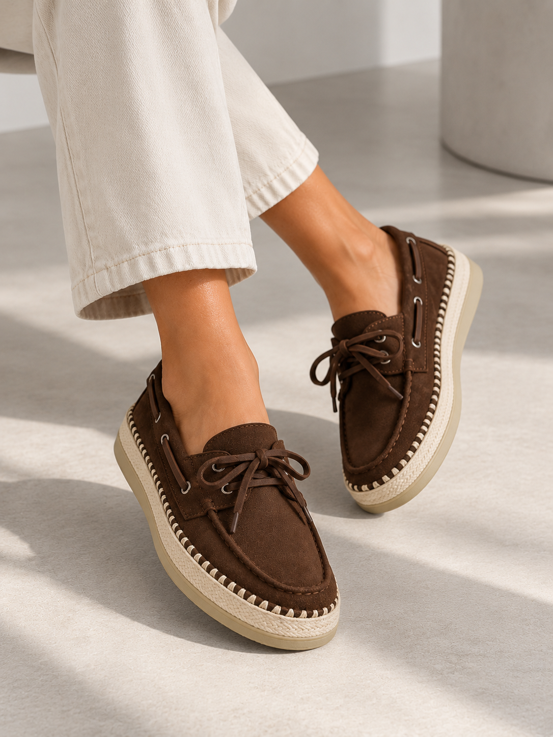 Chocolate Suede Loafers with Textured Sole