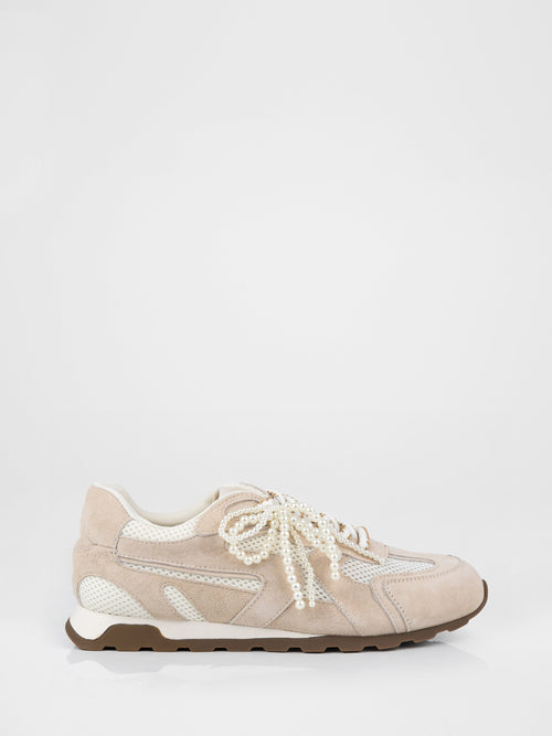 Zapatillas de ante beige con detalles en tono perla