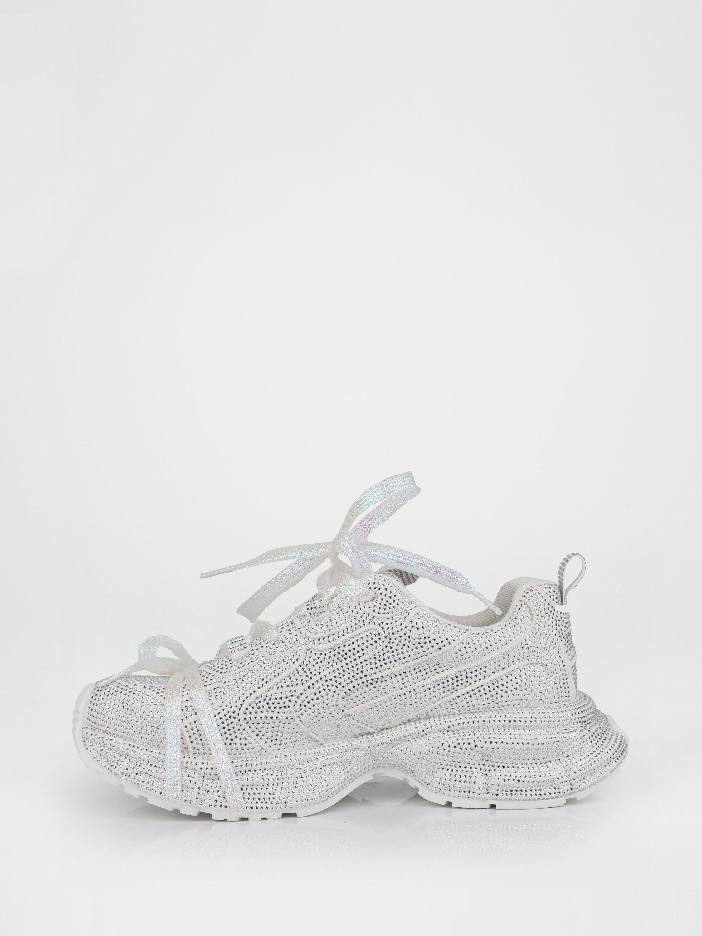 Women's white sneakers with sparkling stones
