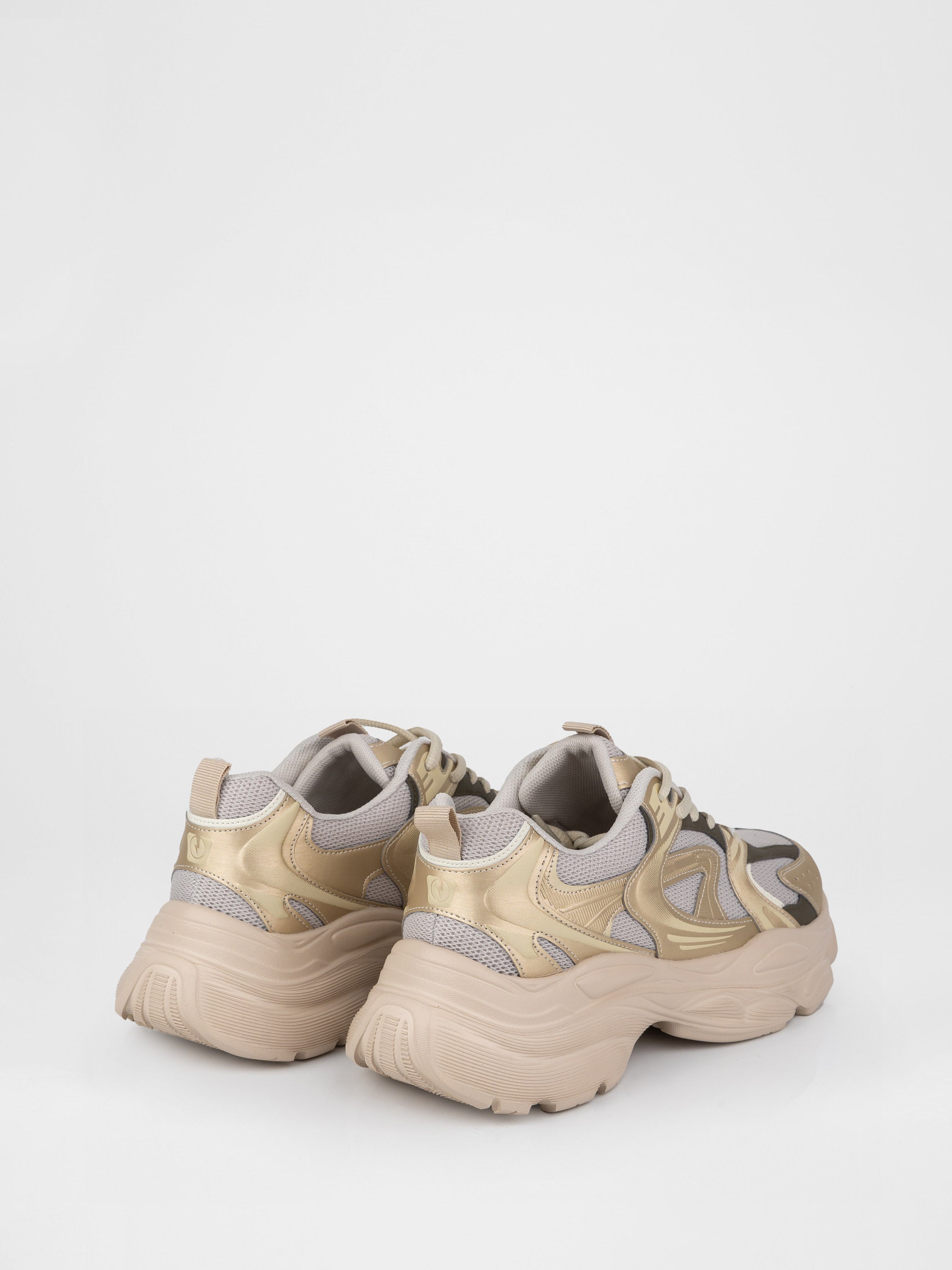 Sneakers in a light beige and white colorway with a chunky sole