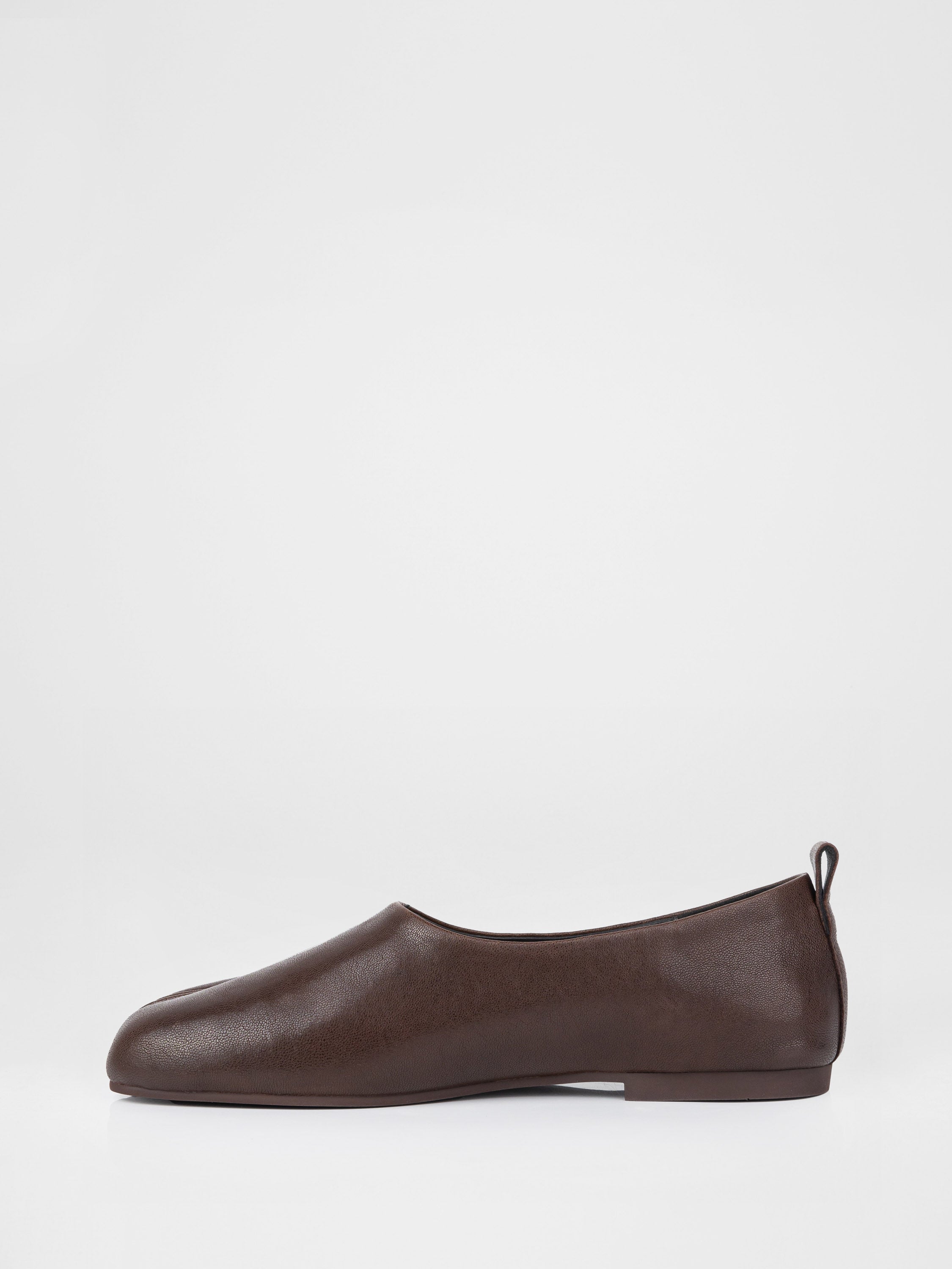 Chocolate-colored leather ballet flats