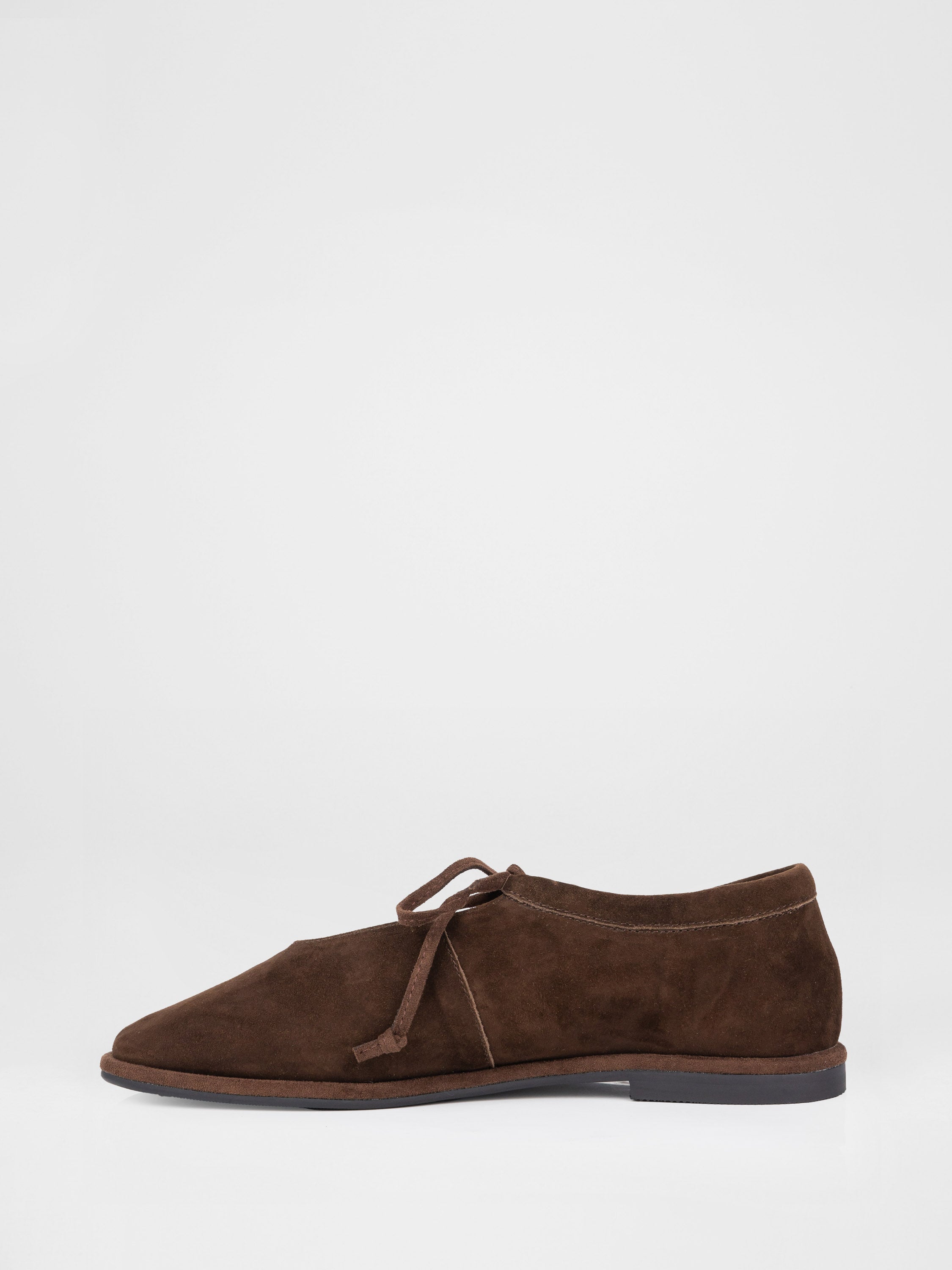 Chocolate-colored genuine suede ballet flats