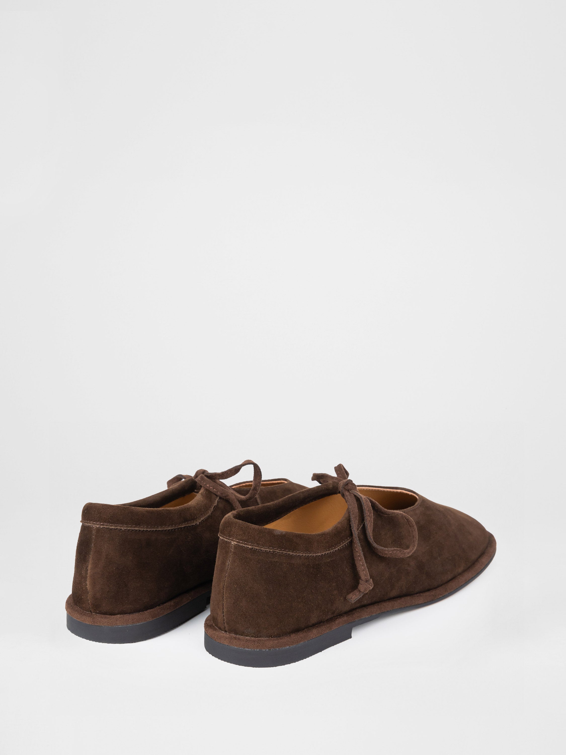 Chocolate-colored genuine suede ballet flats