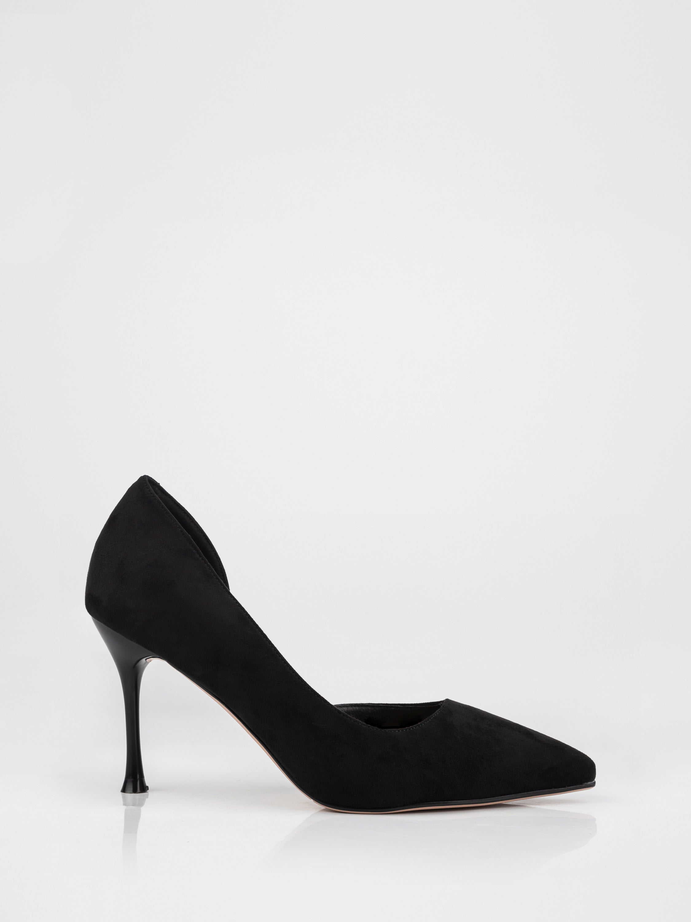 Black suede heeled pumps