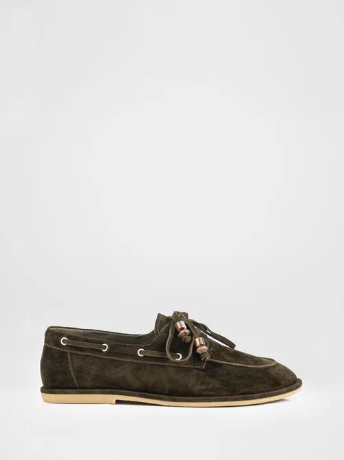 Green suede loafers