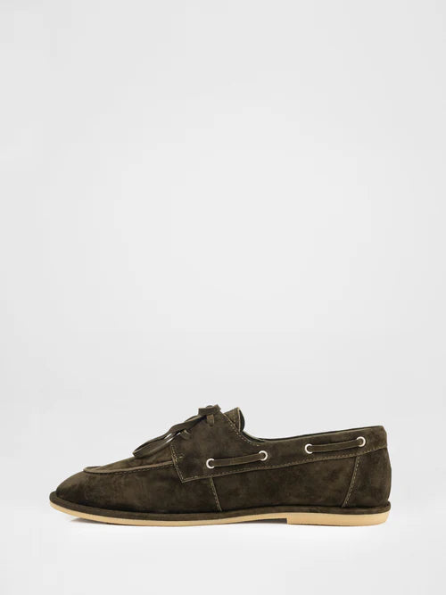 Green suede loafers