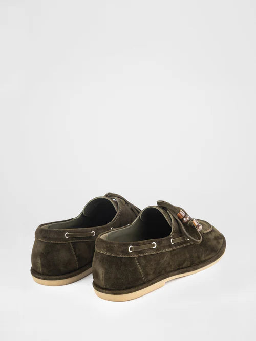 Green suede loafers