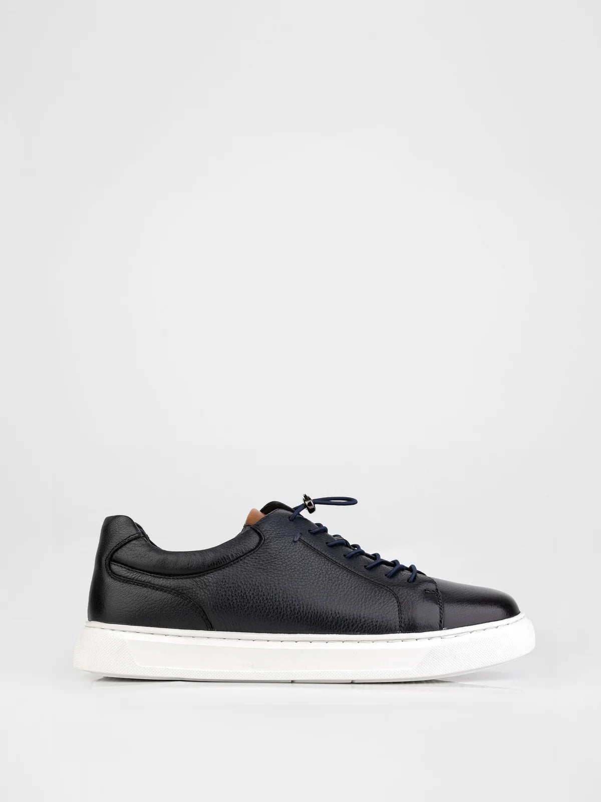 Navy Blue Leather Low-Top Sneakers