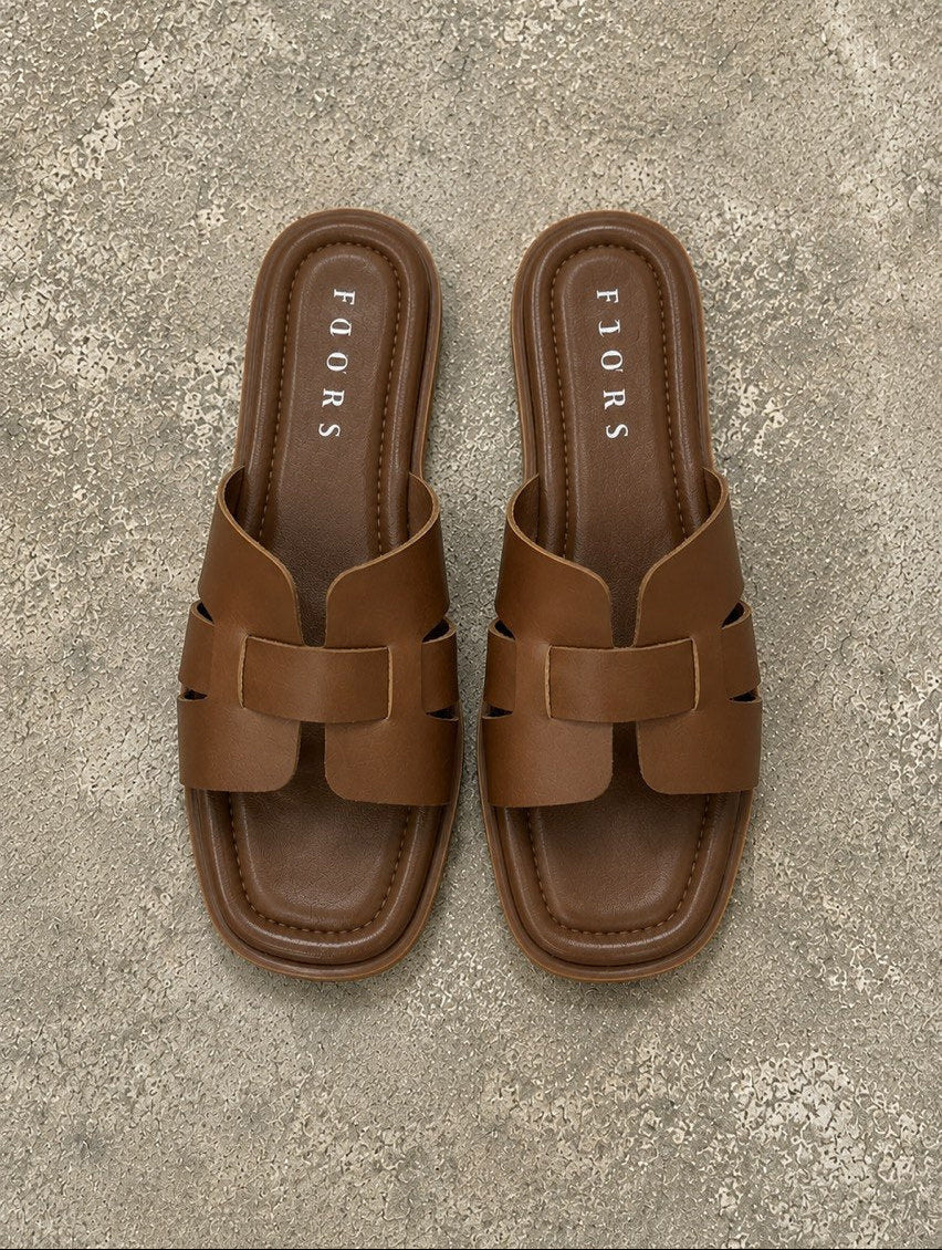 Chocolate-colored genuine leather clogs