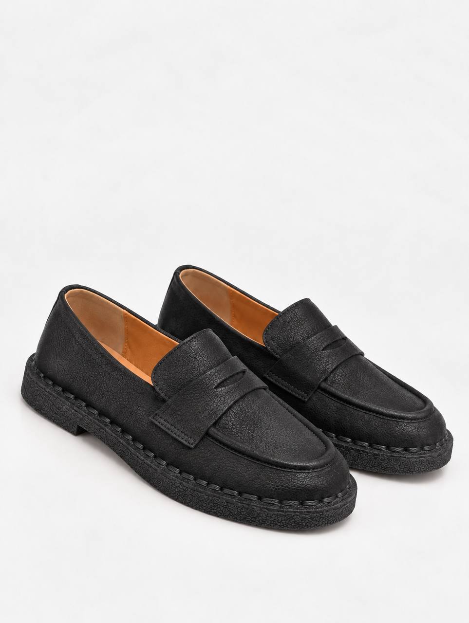 Black Leather Chunky-Sole Loafers